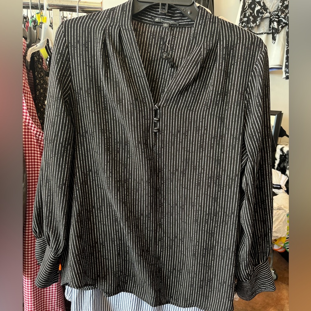 Adrianna Papell Black and White Pinstripe Blouse